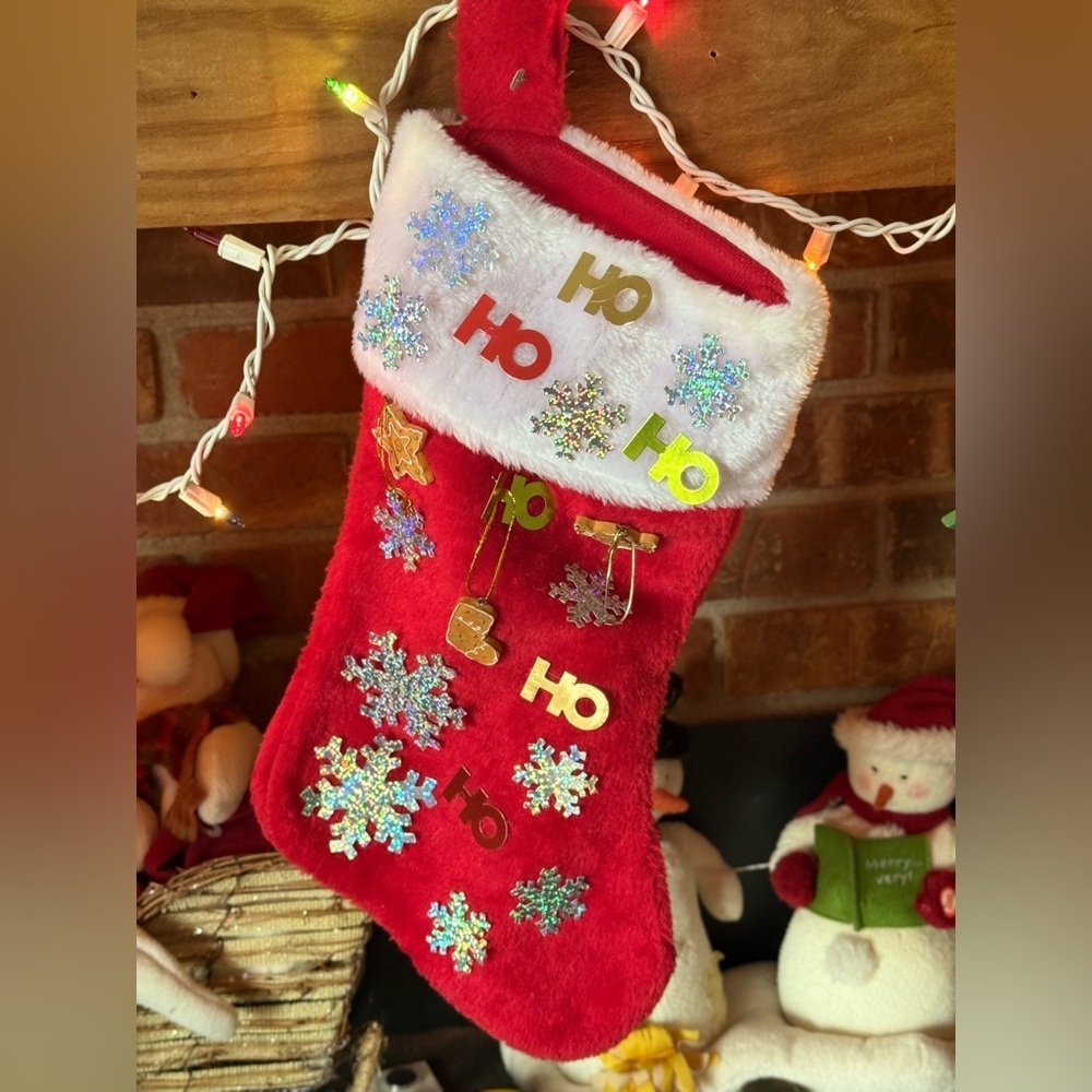 Handmade Vintage 1988 Festive Red Christmas Stocking with Snowflake Accents